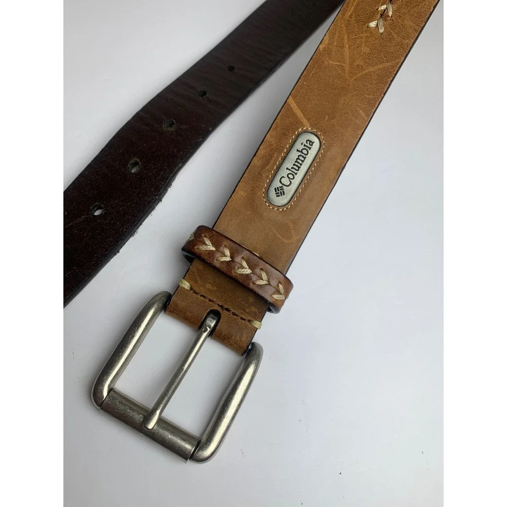 Columbia Mens Tan Genuine Leather Whipstitch Belt Size 36 11C00274
